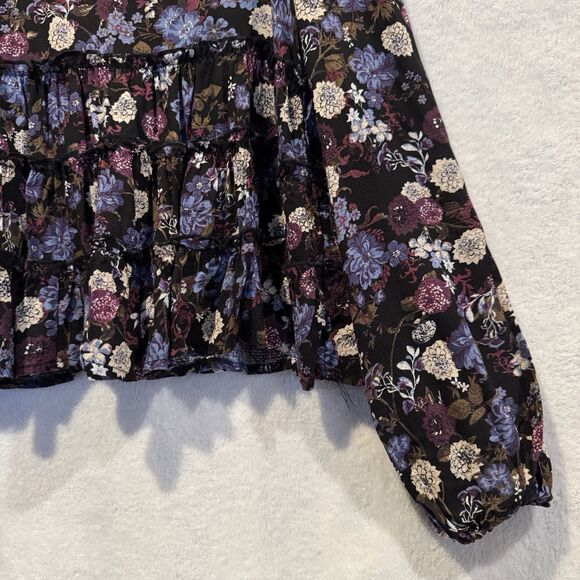 Coco Jaimeson Women’s Boho Floral Print Ruffle Blouse V-Neck Tiered Peplum - Picture 6 of 10